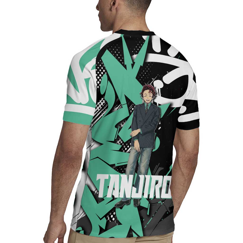 Kamado Tanjiro Demon Slayer Rugby Jersey Black Graffiti Anime Graphic