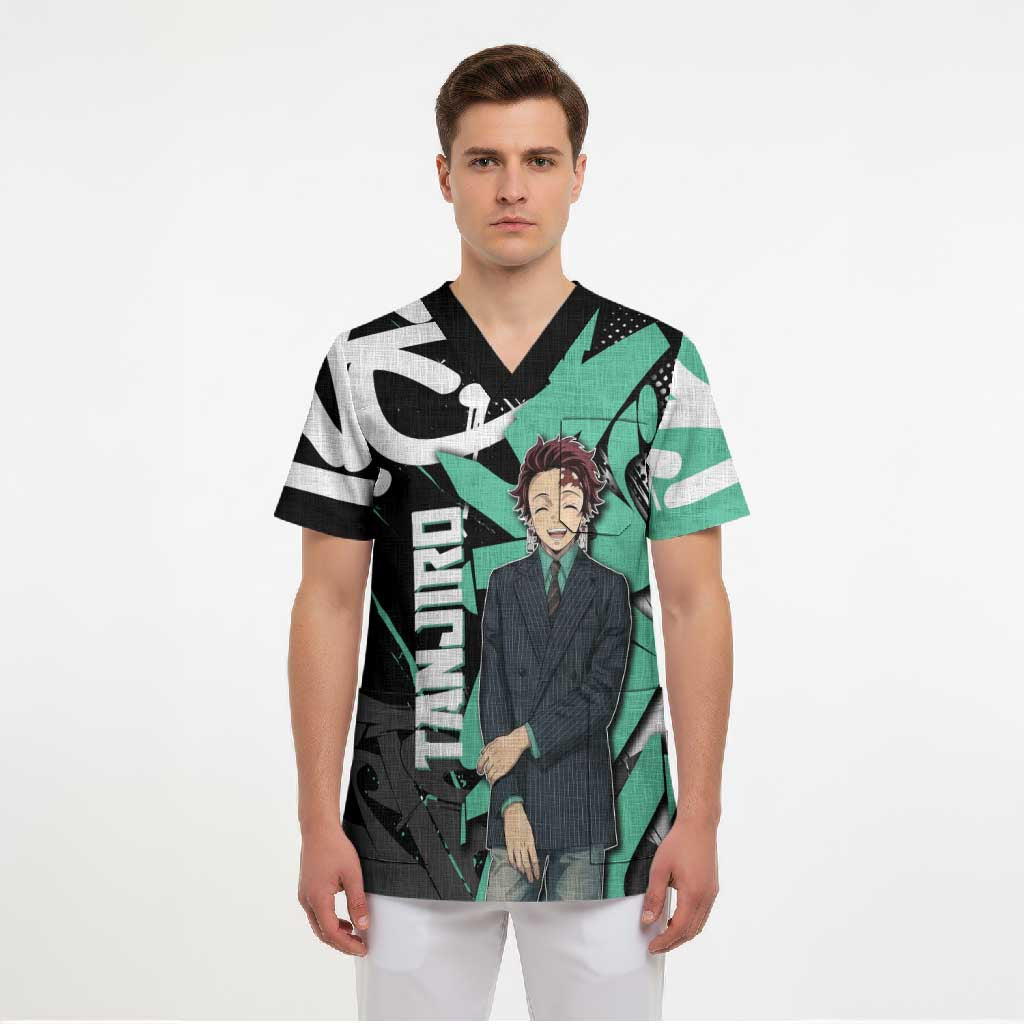 Kamado Tanjiro Demon Slayer Scrub Top Black Graffiti Anime Graphic