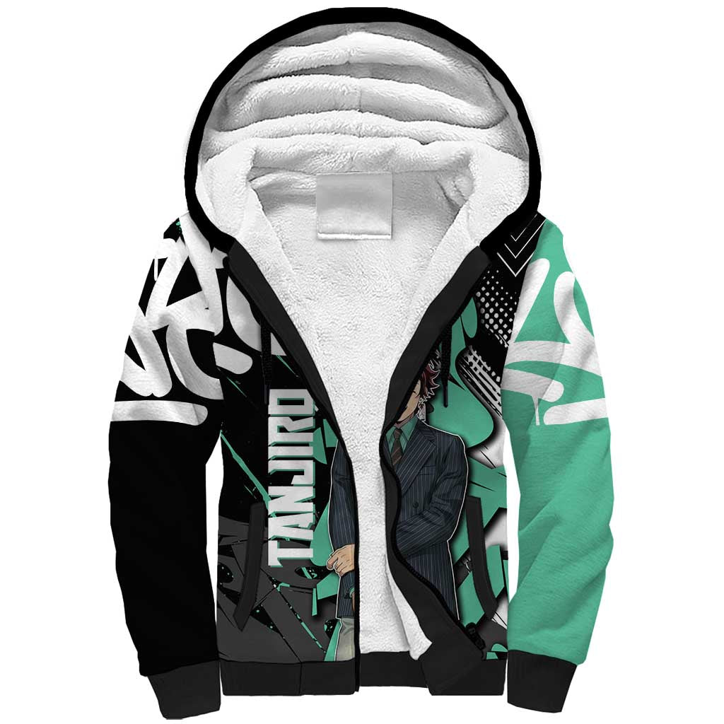 Kamado Tanjiro Demon Slayer Sherpa Hoodie Black Graffiti Anime Graphic