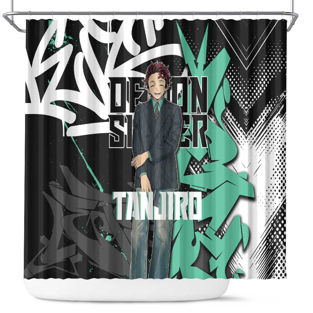 Kamado Tanjiro Demon Slayer Shower Curtain Black Graffiti Anime Graphic