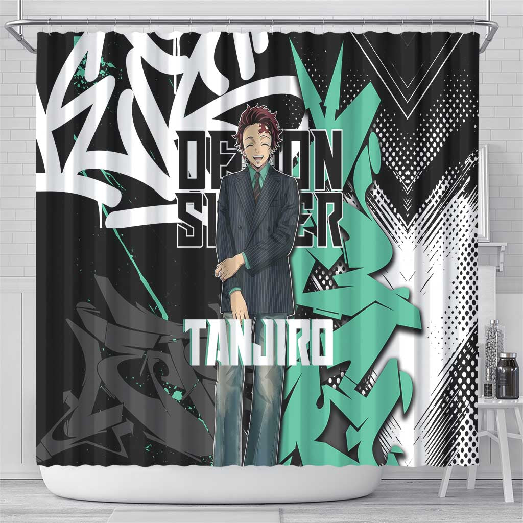 Kamado Tanjiro Demon Slayer Shower Curtain Black Graffiti Anime Graphic