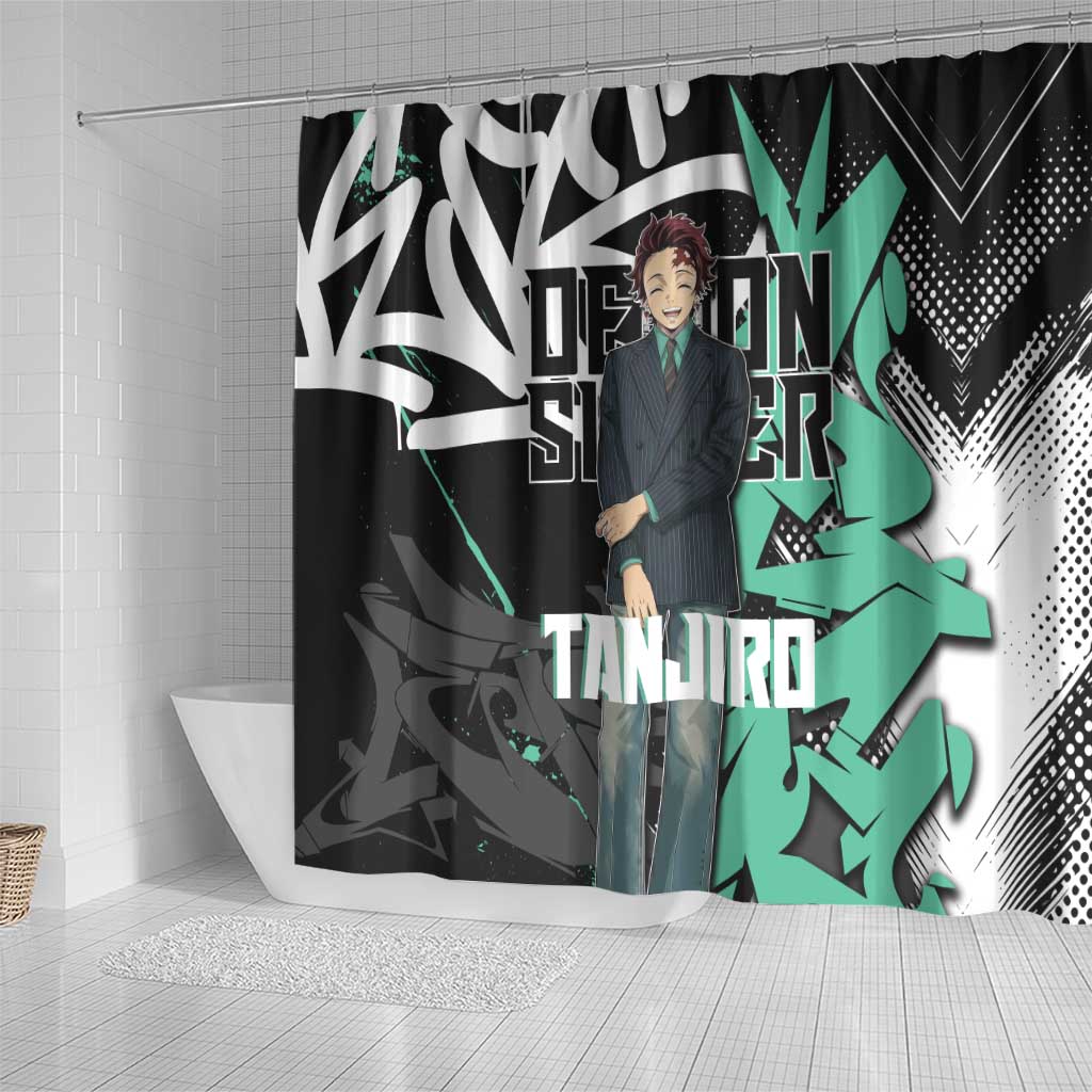 Kamado Tanjiro Demon Slayer Shower Curtain Black Graffiti Anime Graphic