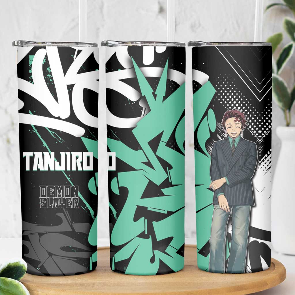 Kamado Tanjiro Demon Slayer Skinny Tumbler Black Graffiti Anime Graphic