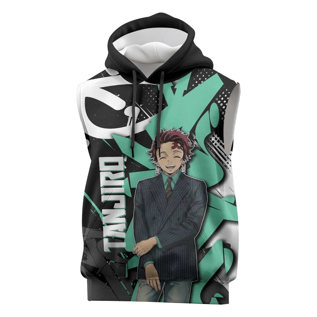 Kamado Tanjiro Demon Slayer Sleeveless Hoodie Black Graffiti Anime Graphic
