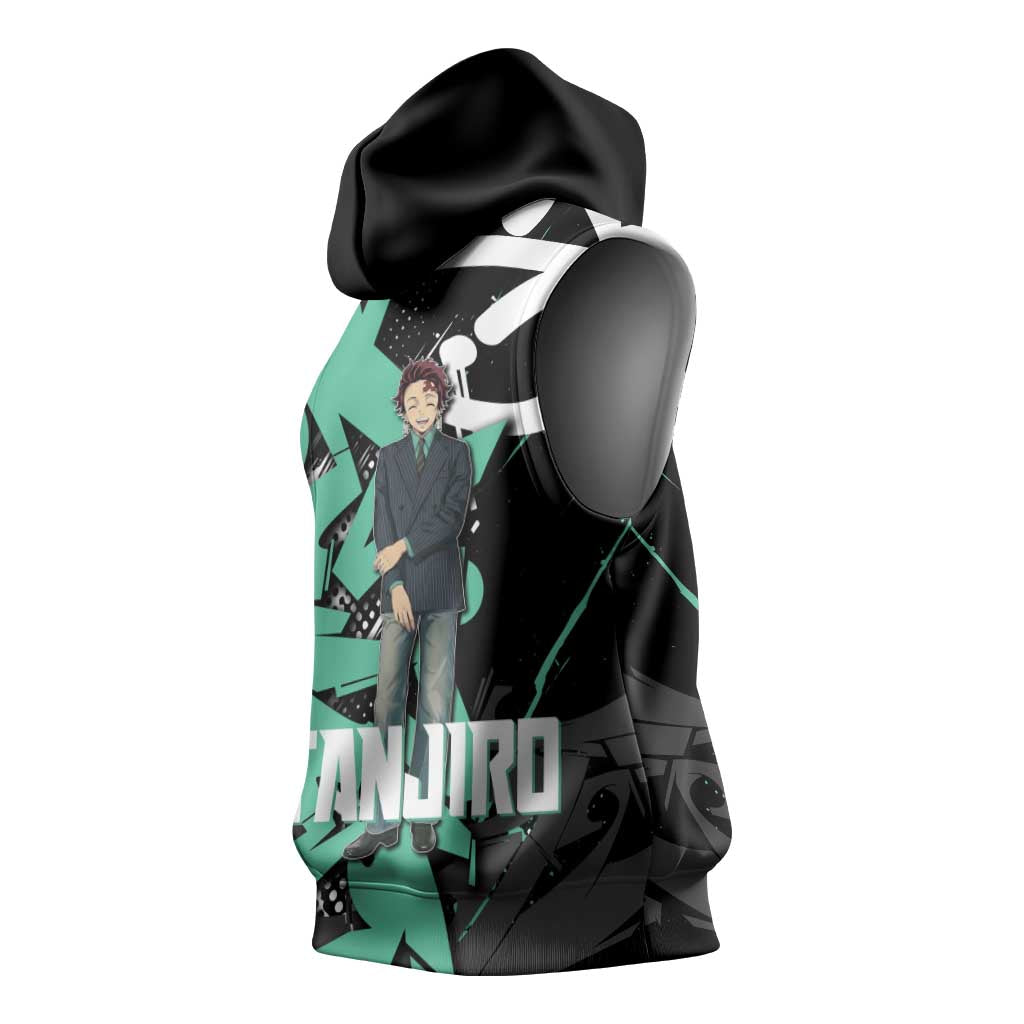 Kamado Tanjiro Demon Slayer Sleeveless Hoodie Black Graffiti Anime Graphic