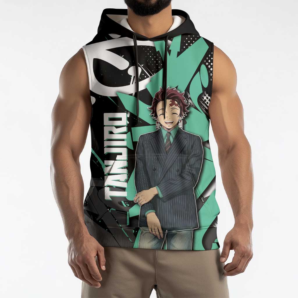 Kamado Tanjiro Demon Slayer Sleeveless Hoodie Black Graffiti Anime Graphic