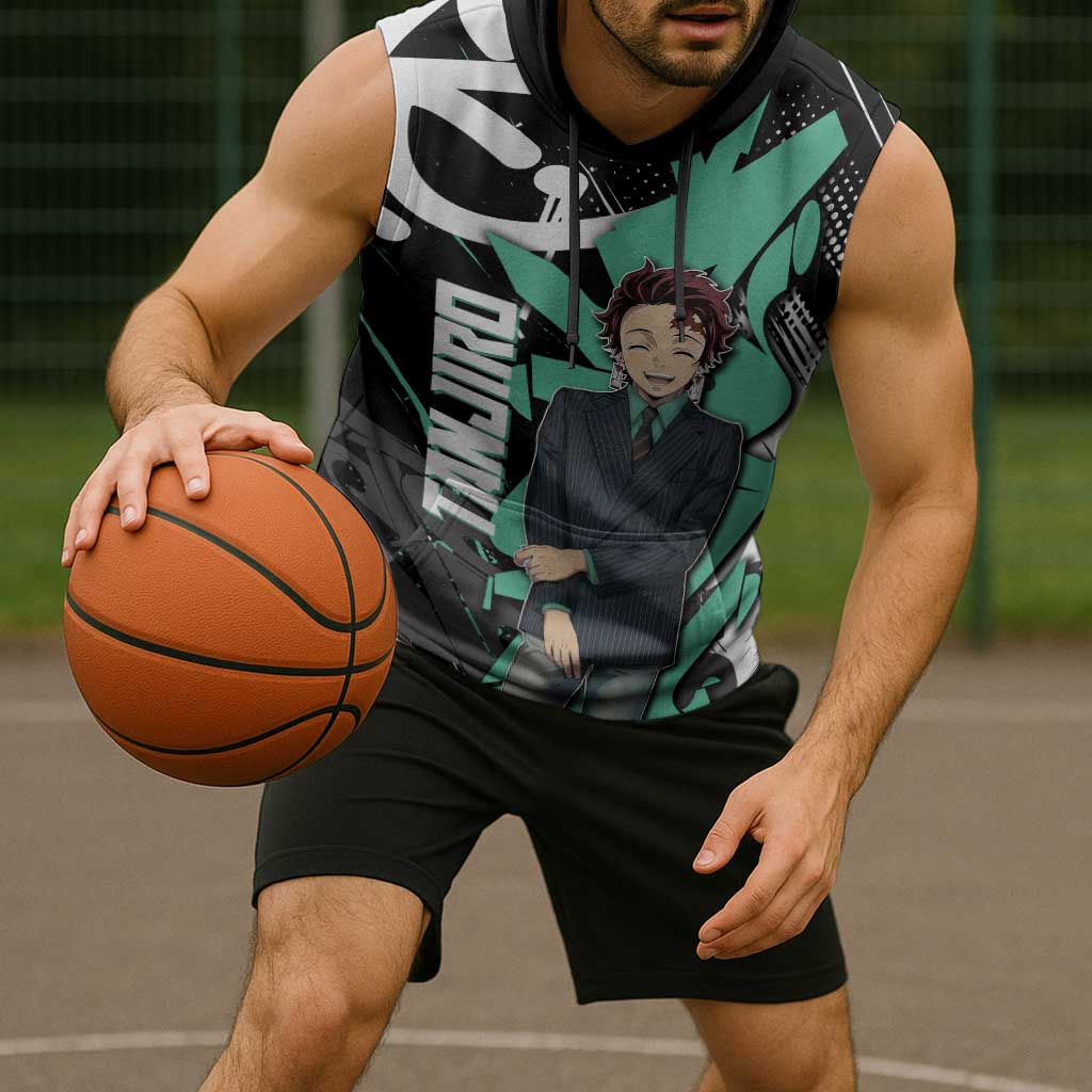 Kamado Tanjiro Demon Slayer Sleeveless Hoodie Black Graffiti Anime Graphic