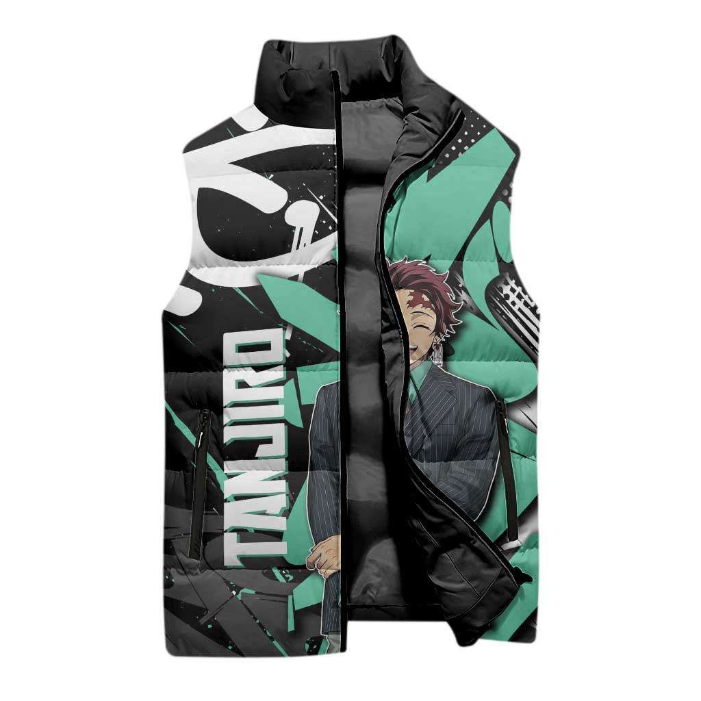 Kamado Tanjiro Demon Slayer Sleeveless Puffer Jacket Black Graffiti Anime Graphic
