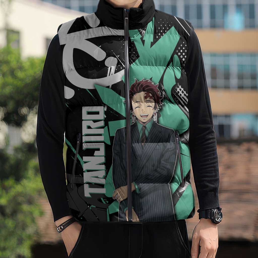 Kamado Tanjiro Demon Slayer Sleeveless Puffer Jacket Black Graffiti Anime Graphic