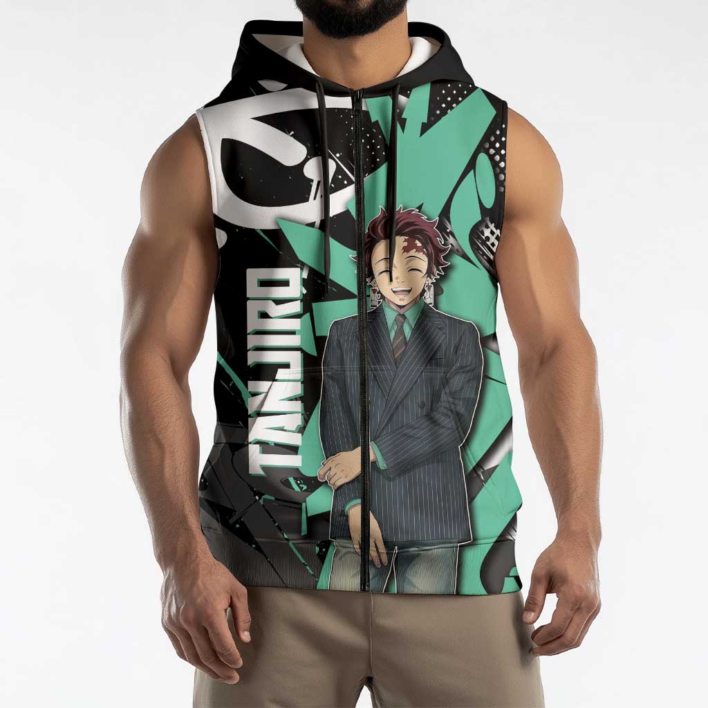 Kamado Tanjiro Demon Slayer Sleeveless Zip Hoodie Black Graffiti Anime Graphic