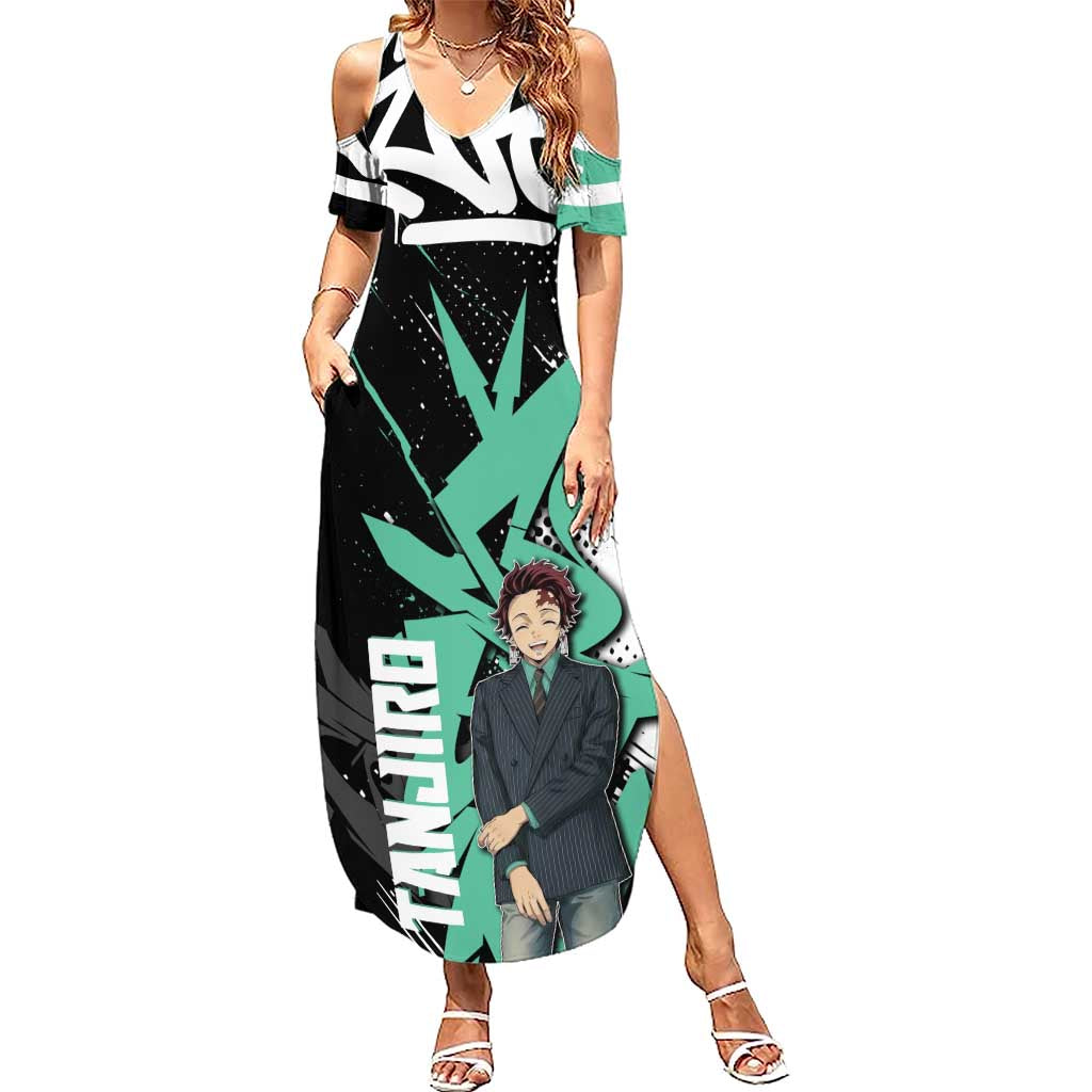 Kamado Tanjiro Demon Slayer Summer Maxi Dress Black Graffiti Anime Graphic