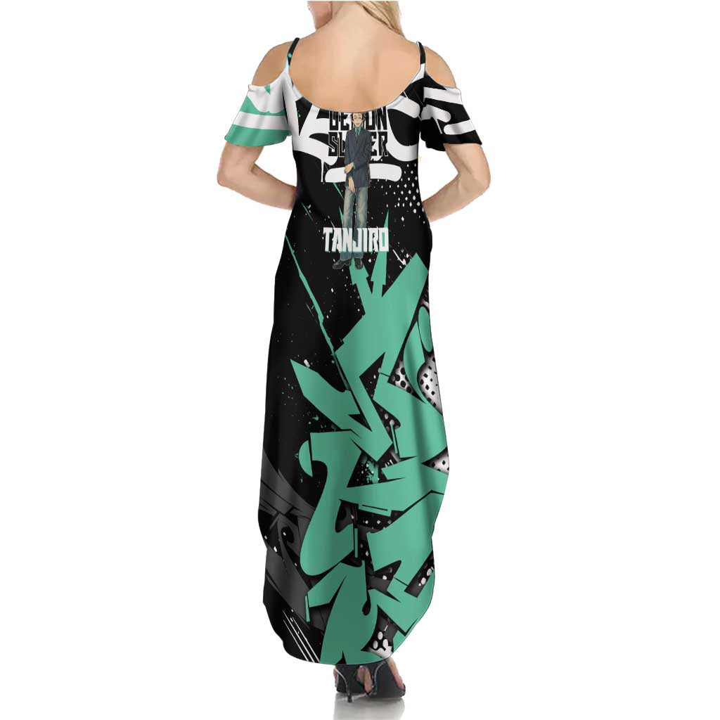 Kamado Tanjiro Demon Slayer Summer Maxi Dress Black Graffiti Anime Graphic