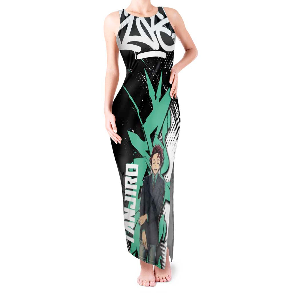 Kamado Tanjiro Demon Slayer Tank Maxi Dress Black Graffiti Anime Graphic