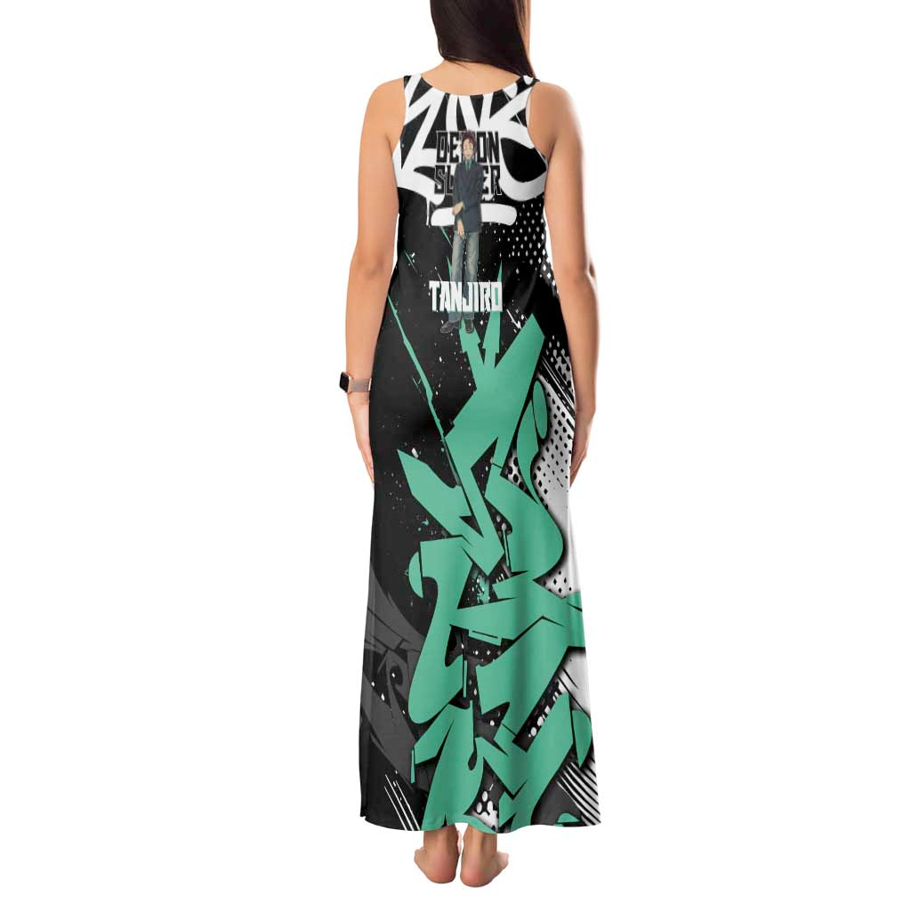 Kamado Tanjiro Demon Slayer Tank Maxi Dress Black Graffiti Anime Graphic