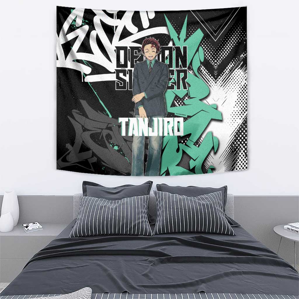 Kamado Tanjiro Demon Slayer Tapestry Black Graffiti Anime Graphic