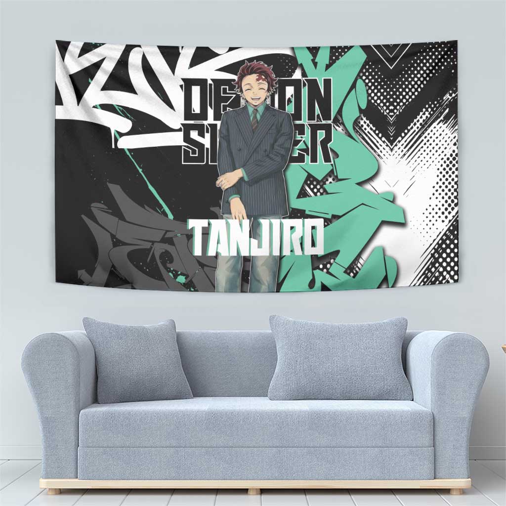Kamado Tanjiro Demon Slayer Tapestry Black Graffiti Anime Graphic