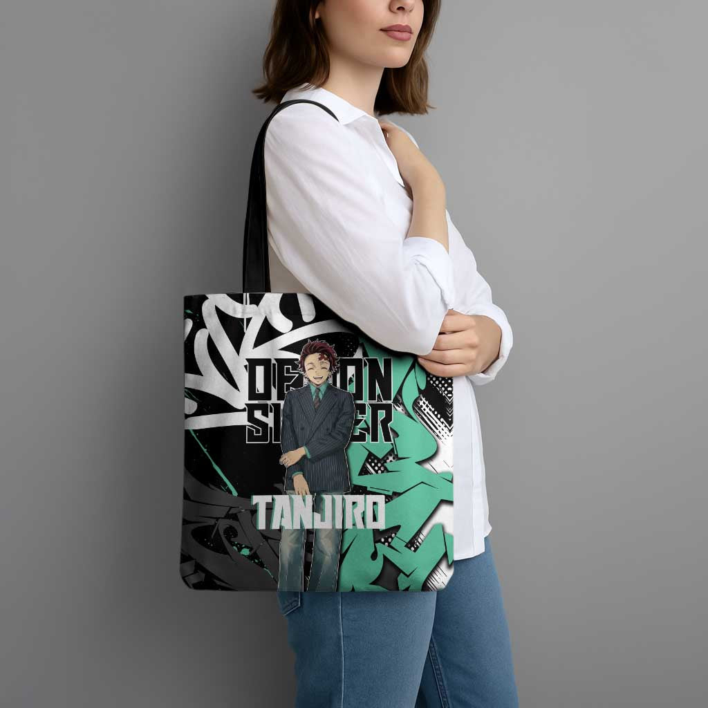 Kamado Tanjiro Demon Slayer Tote Bag Black Graffiti Anime Graphic