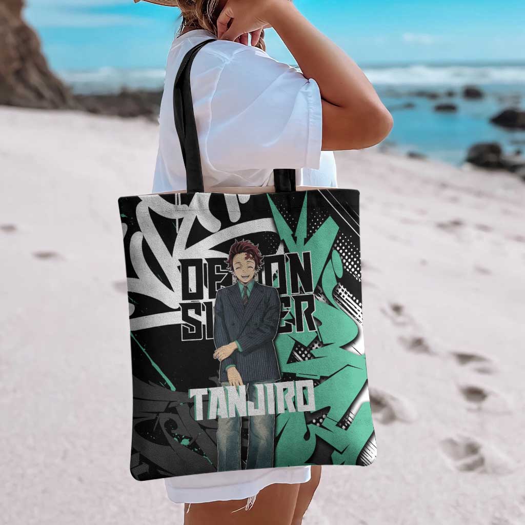 Kamado Tanjiro Demon Slayer Tote Bag Black Graffiti Anime Graphic