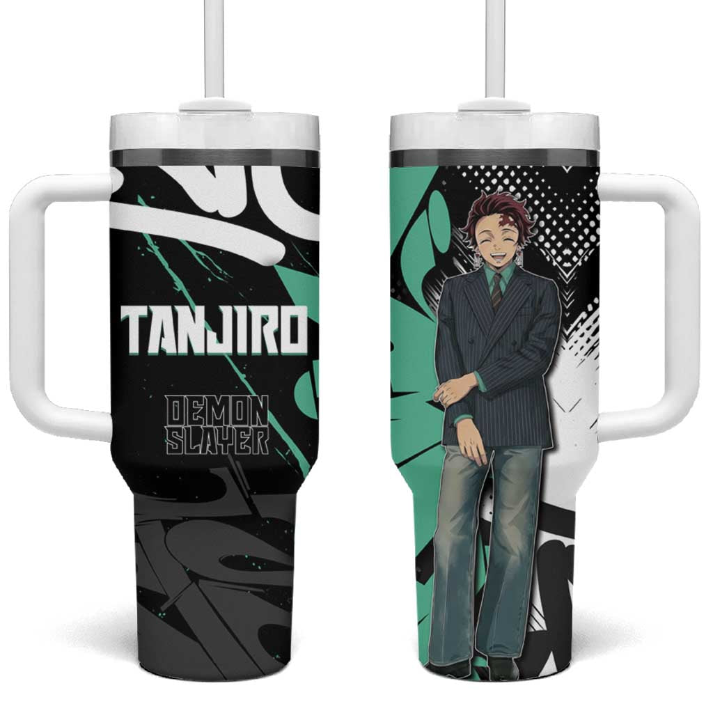 Kamado Tanjiro Demon Slayer Tumbler With Handle Black Graffiti Anime Graphic