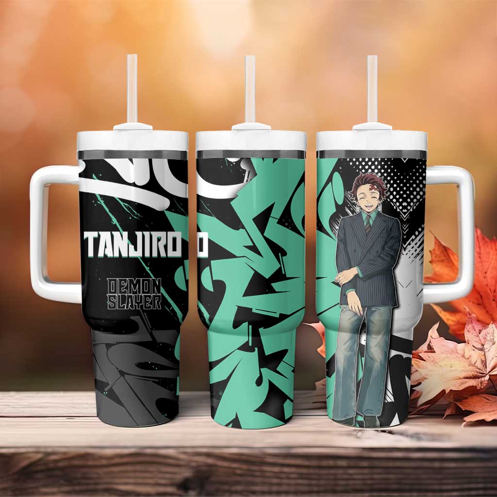 Kamado Tanjiro Demon Slayer Tumbler With Handle Black Graffiti Anime Graphic