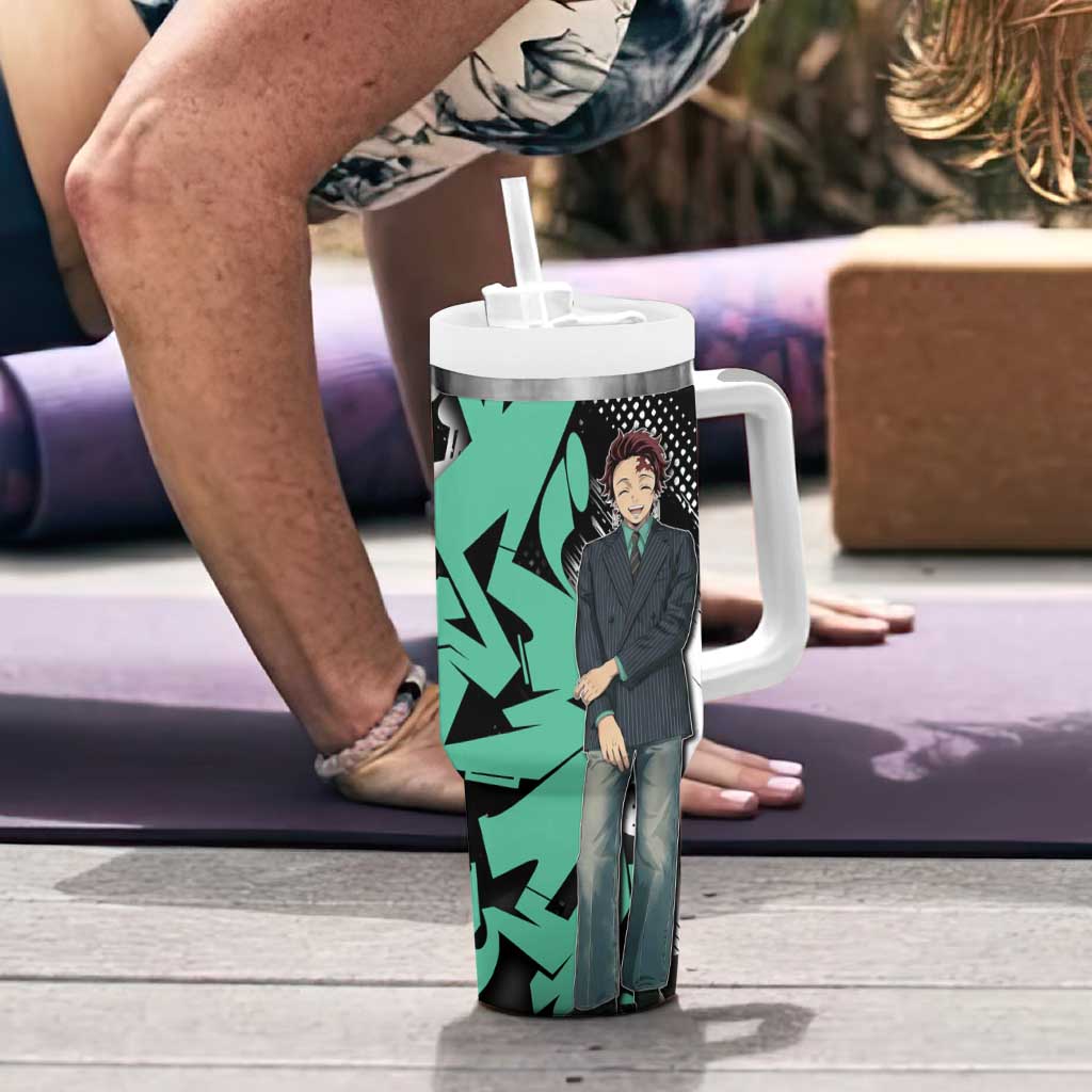 Kamado Tanjiro Demon Slayer Tumbler With Handle Black Graffiti Anime Graphic