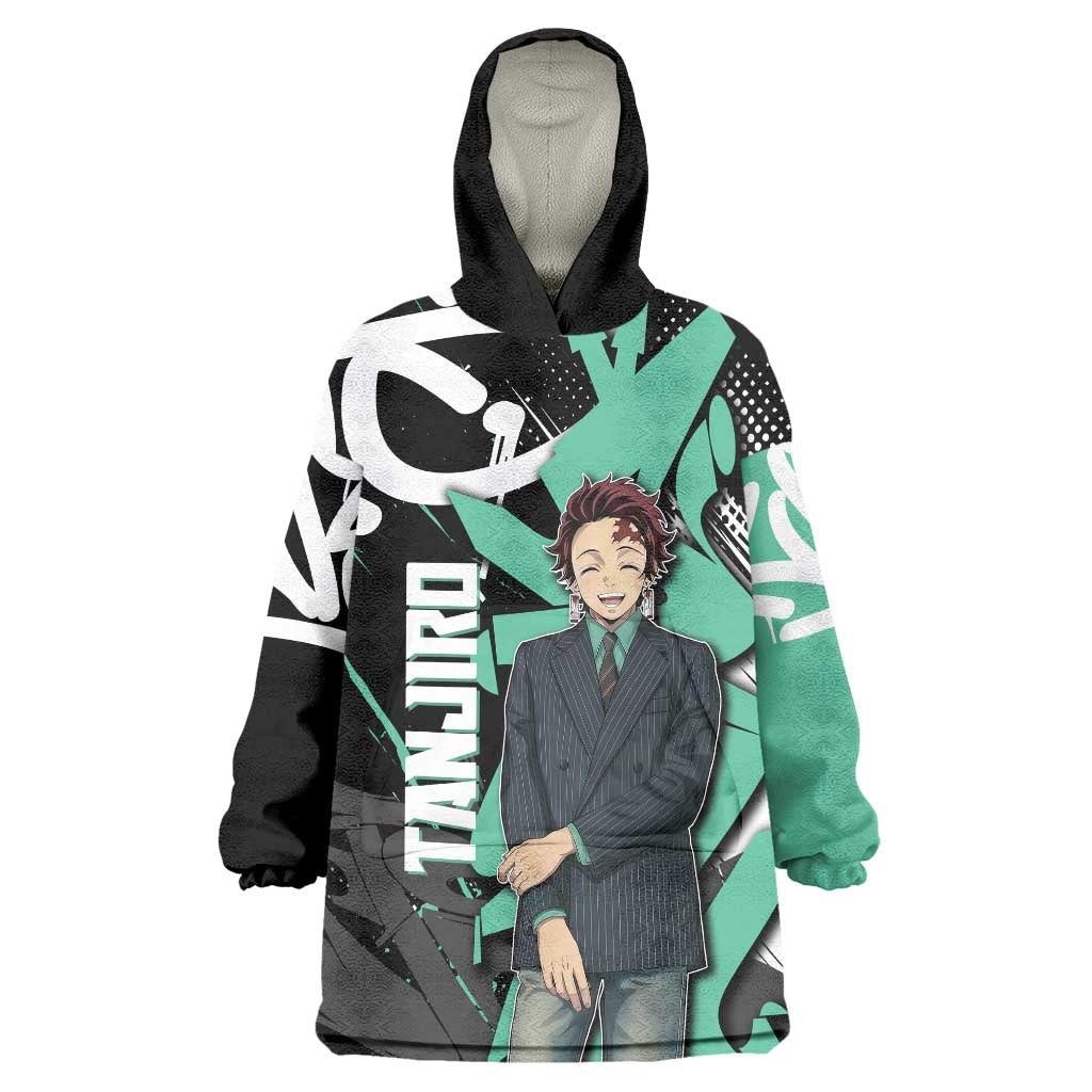Kamado Tanjiro Demon Slayer Wearable Blanket Hoodie Black Graffiti Anime Graphic