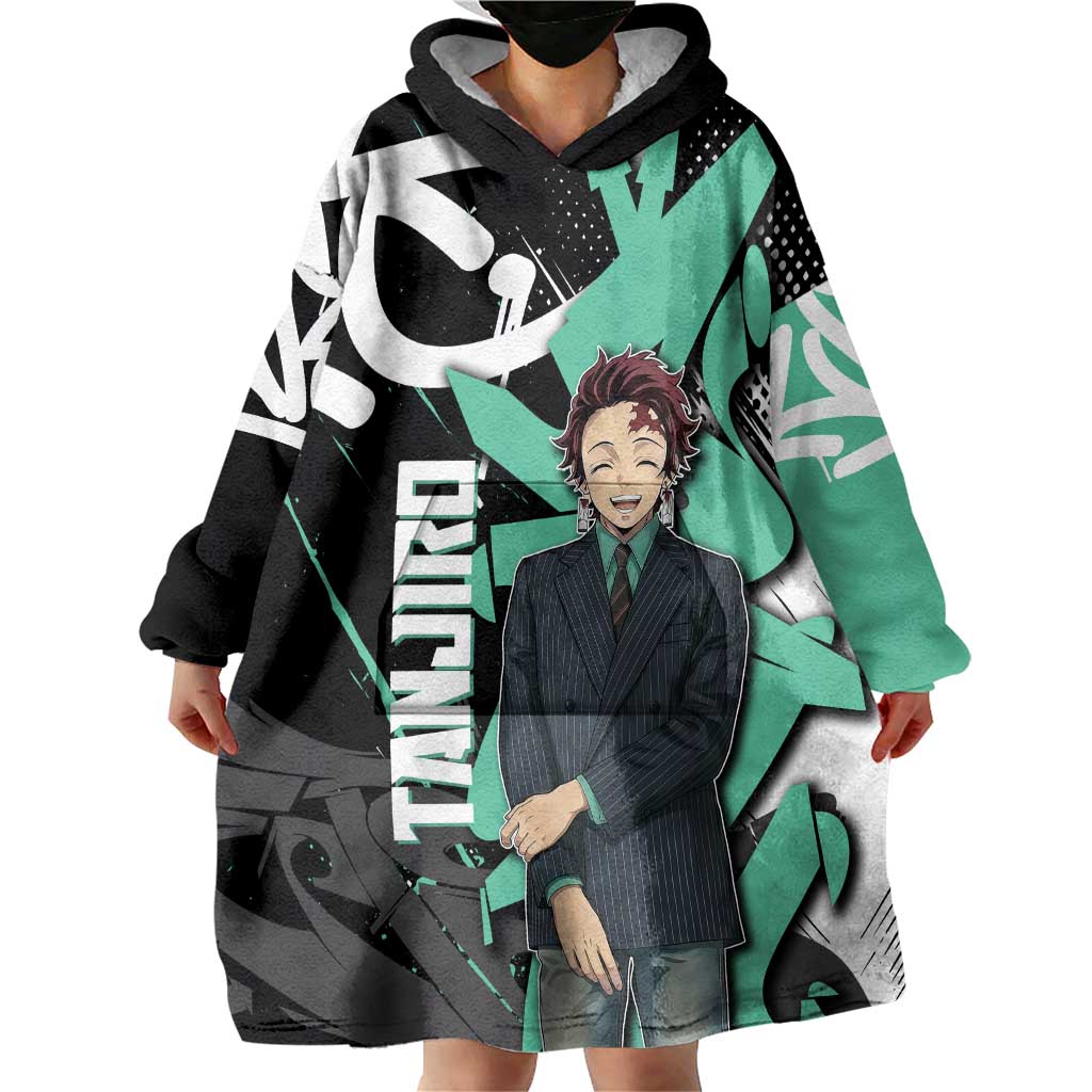 Kamado Tanjiro Demon Slayer Wearable Blanket Hoodie Black Graffiti Anime Graphic