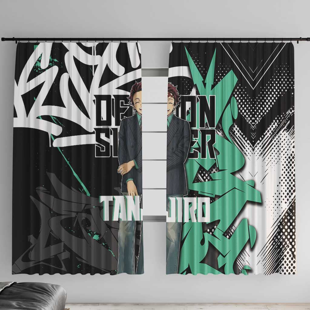 Kamado Tanjiro Demon Slayer Window Curtain Black Graffiti Anime Graphic