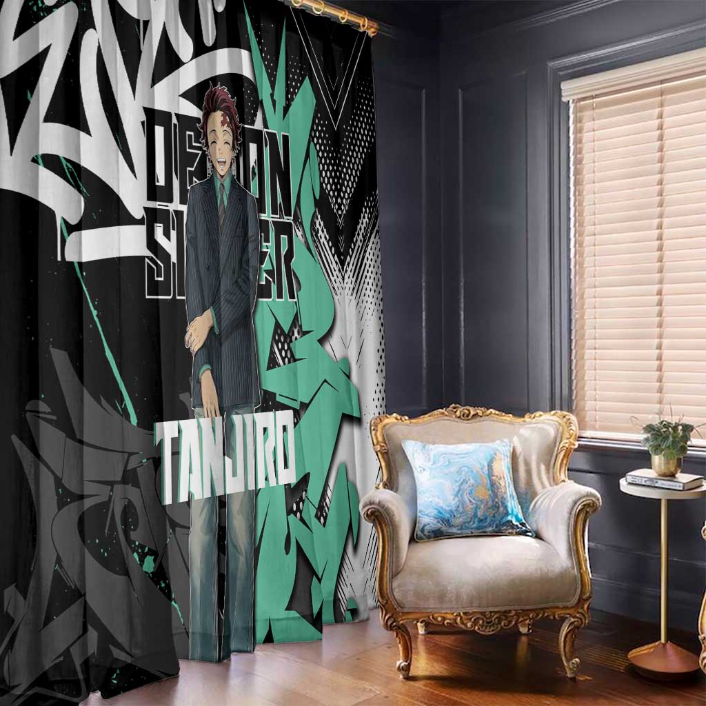 Kamado Tanjiro Demon Slayer Window Curtain Black Graffiti Anime Graphic
