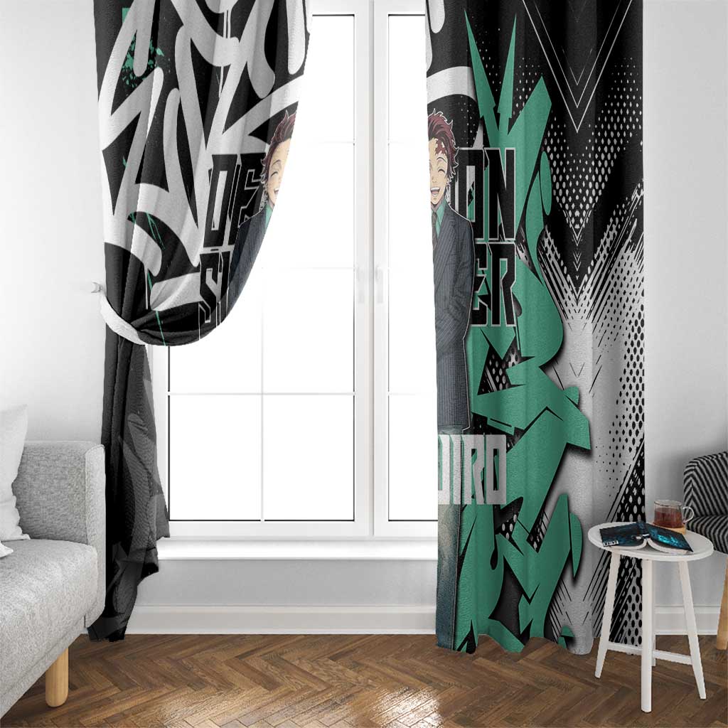 Kamado Tanjiro Demon Slayer Window Curtain Black Graffiti Anime Graphic