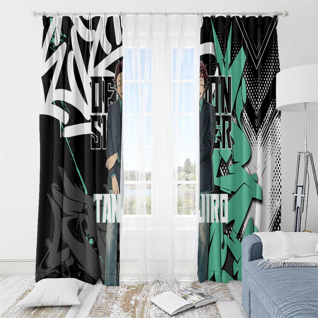 Kamado Tanjiro Demon Slayer Window Curtain Black Graffiti Anime Graphic