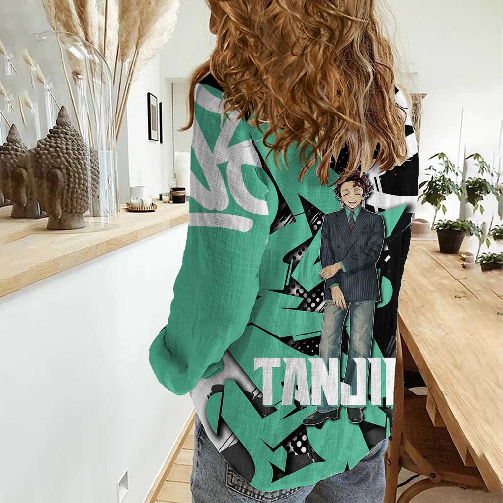 Kamado Tanjiro Demon Slayer Women Casual Shirt Black Graffiti Anime Graphic