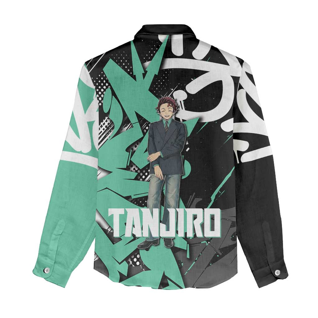 Kamado Tanjiro Demon Slayer Women Casual Shirt Black Graffiti Anime Graphic