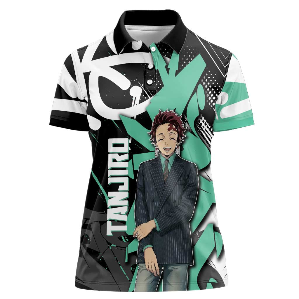 Kamado Tanjiro Demon Slayer Women Polo Shirt Black Graffiti Anime Graphic