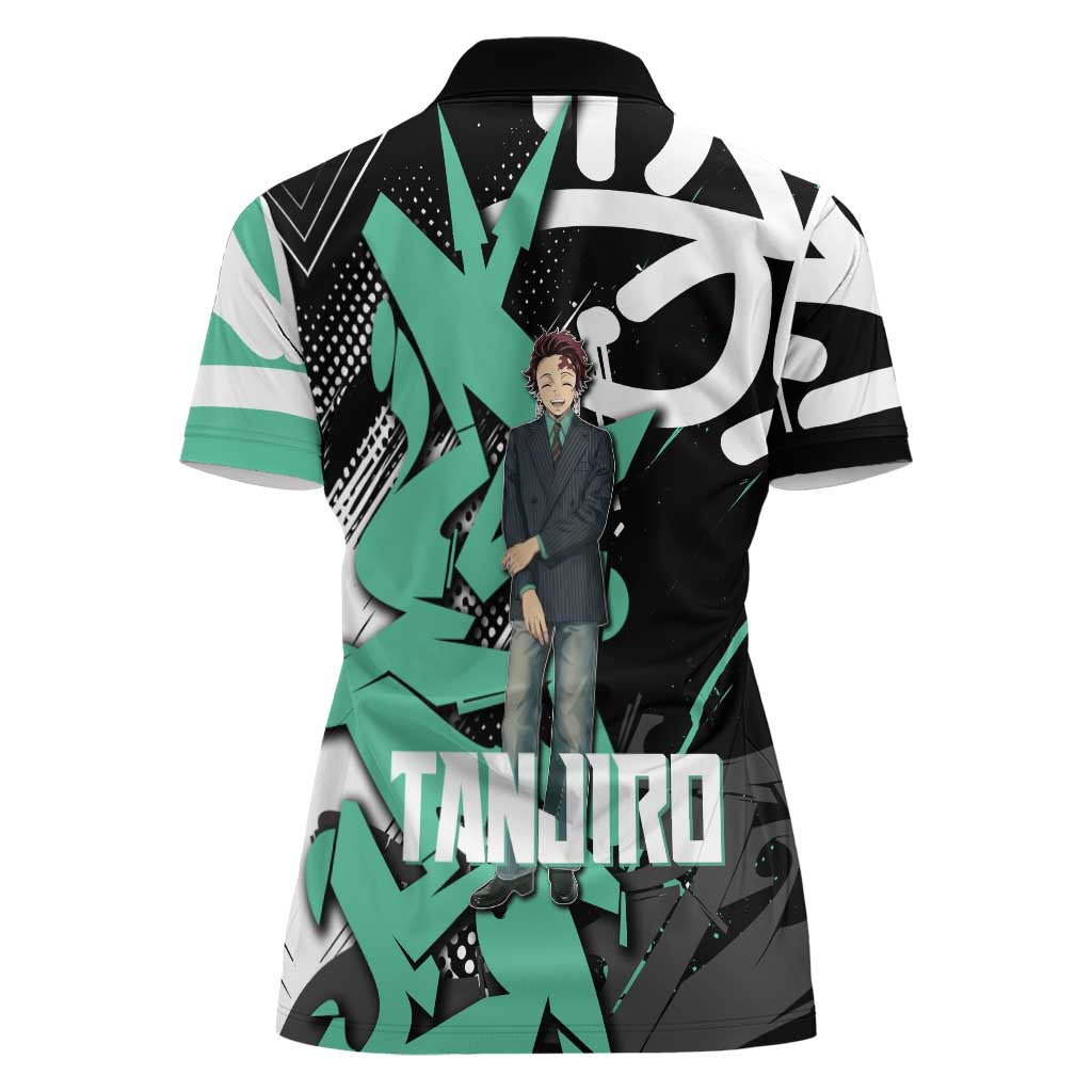 Kamado Tanjiro Demon Slayer Women Polo Shirt Black Graffiti Anime Graphic