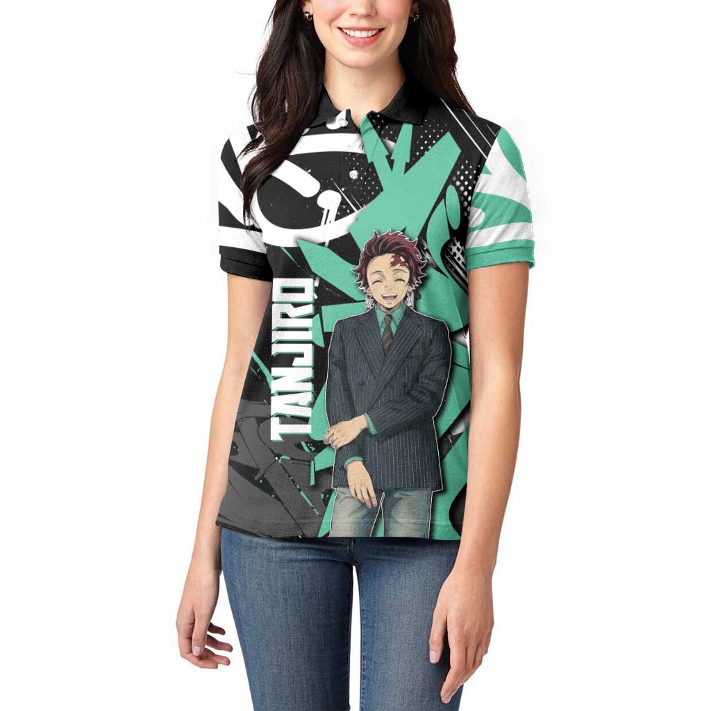 Kamado Tanjiro Demon Slayer Women Polo Shirt Black Graffiti Anime Graphic