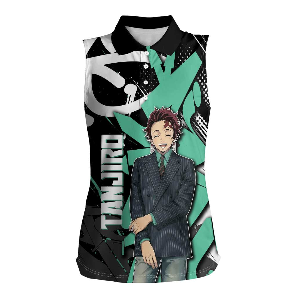 Kamado Tanjiro Demon Slayer Women Sleeveless Polo Shirt Black Graffiti Anime Graphic