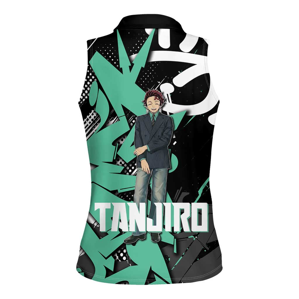 Kamado Tanjiro Demon Slayer Women Sleeveless Polo Shirt Black Graffiti Anime Graphic