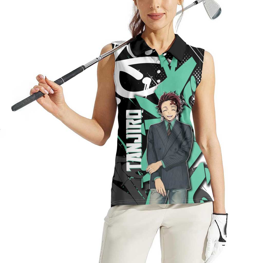 Kamado Tanjiro Demon Slayer Women Sleeveless Polo Shirt Black Graffiti Anime Graphic