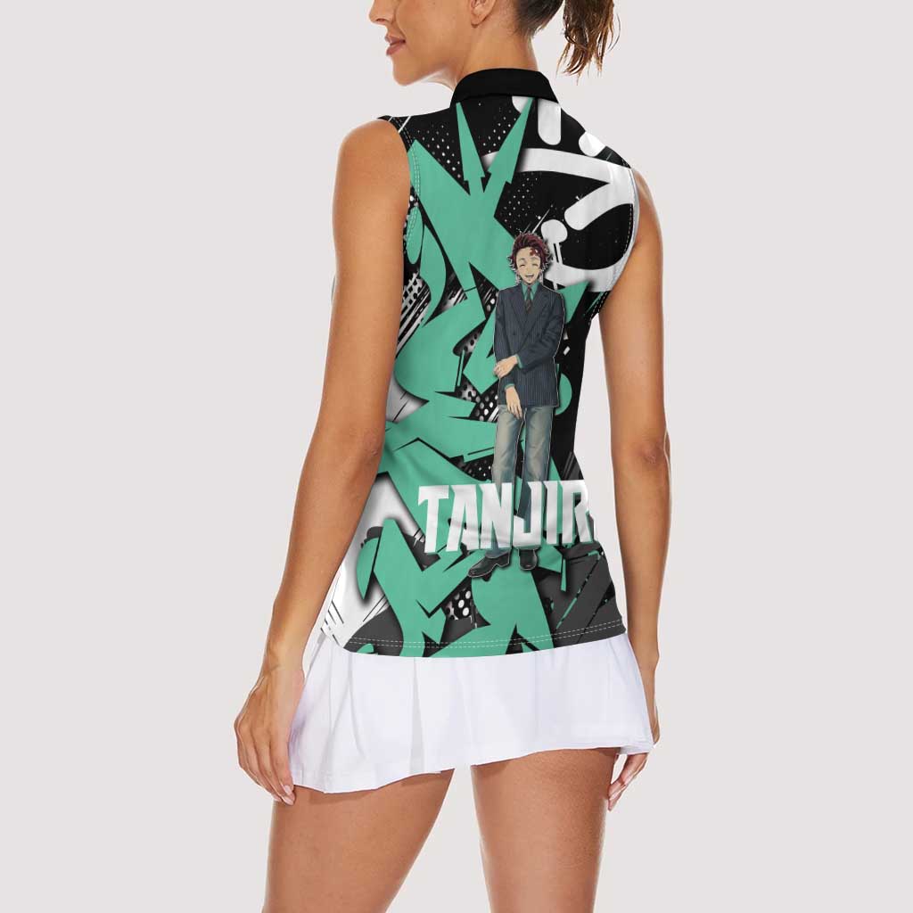 Kamado Tanjiro Demon Slayer Women Sleeveless Polo Shirt Black Graffiti Anime Graphic