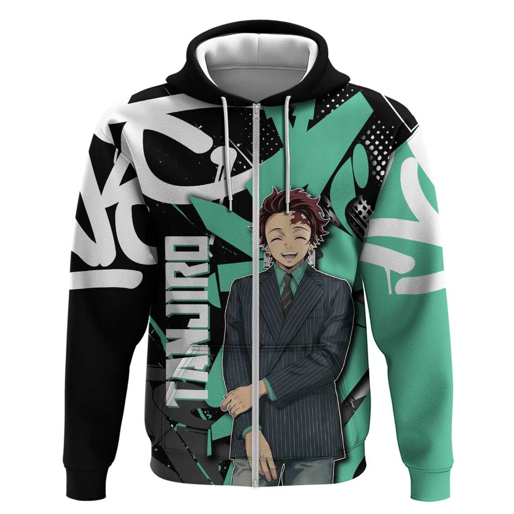 Kamado Tanjiro Demon Slayer Zip Hoodie Black Graffiti Anime Graphic