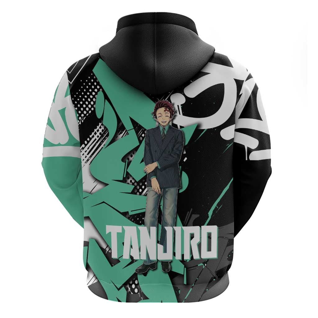 Kamado Tanjiro Demon Slayer Zip Hoodie Black Graffiti Anime Graphic