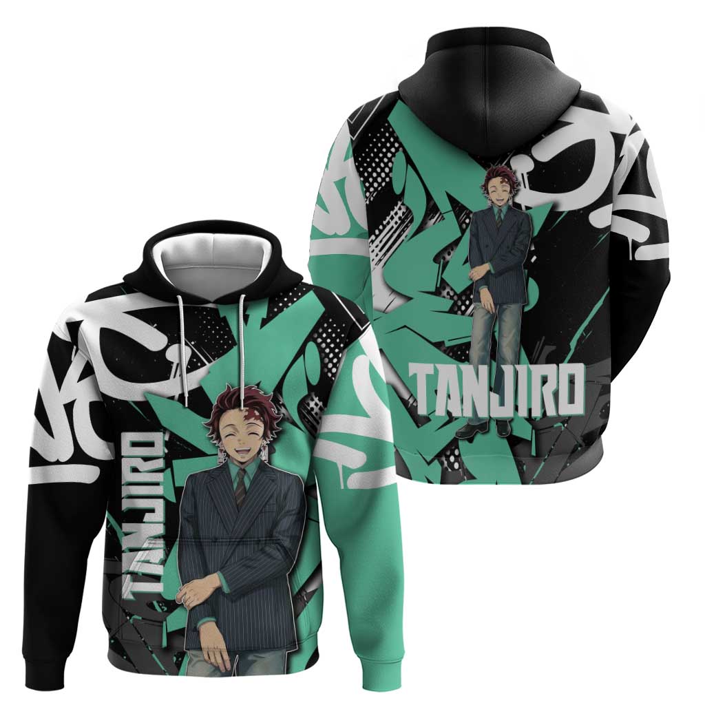 Kamado Tanjiro Demon Slayer Zip Hoodie Black Graffiti Anime Graphic