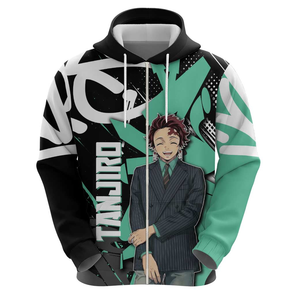 Kamado Tanjiro Demon Slayer Zip Hoodie Black Graffiti Anime Graphic