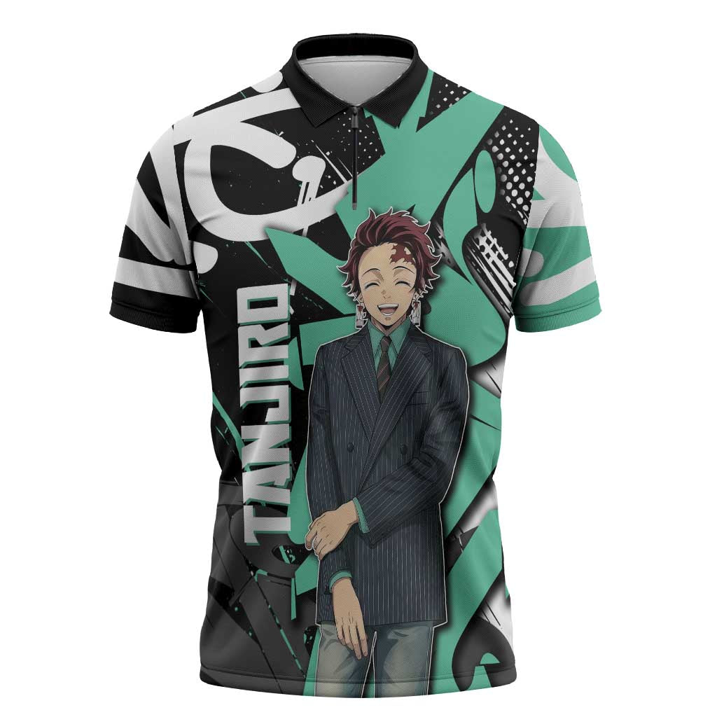 Kamado Tanjiro Demon Slayer Zipper Polo Shirt Black Graffiti Anime Graphic