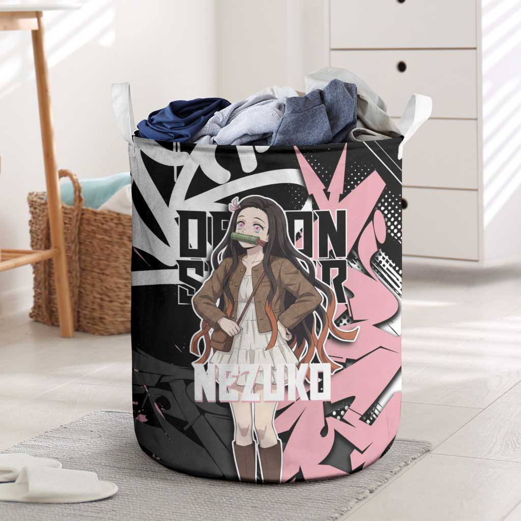 Kamado Nezuko Demon Slayer Laundry Basket Pink & Black Graffiti Anime Graphic