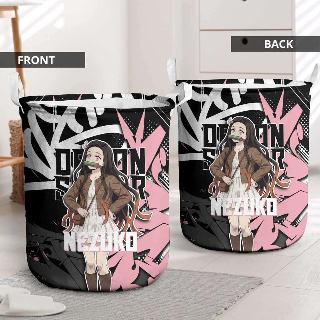 Kamado Nezuko Demon Slayer Laundry Basket Pink & Black Graffiti Anime Graphic