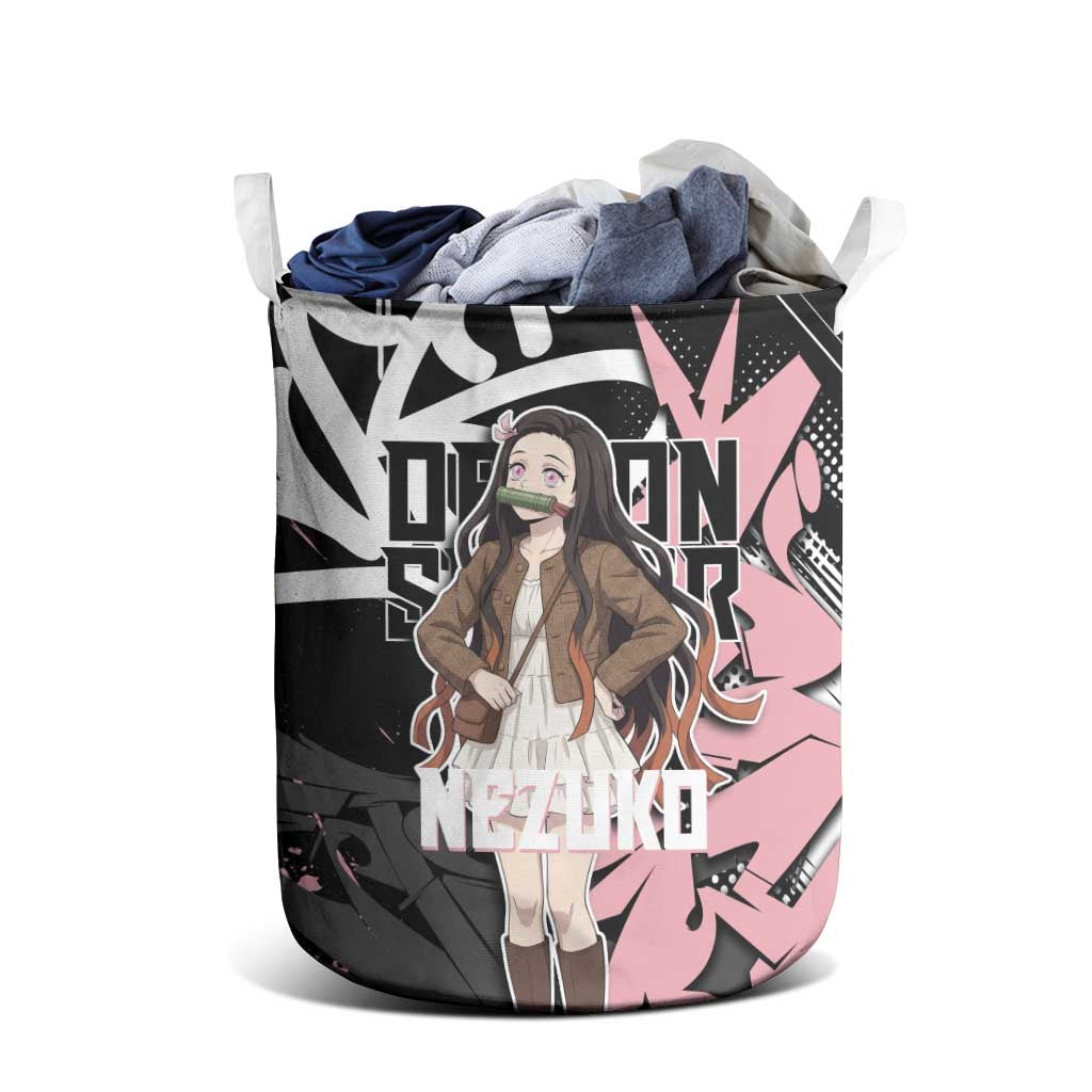 Kamado Nezuko Demon Slayer Laundry Basket Pink & Black Graffiti Anime Graphic