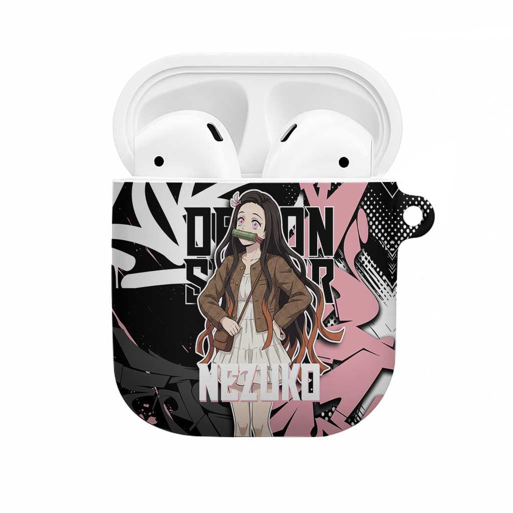 Kamado Nezuko Demon Slayer AirPods Case Pink & Black Graffiti Anime Graphic
