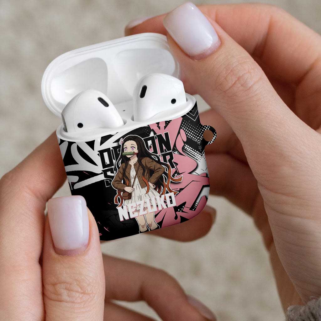 Kamado Nezuko Demon Slayer AirPods Case Pink & Black Graffiti Anime Graphic